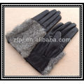 lady lambskin leather fashion glove with rabbit fur back